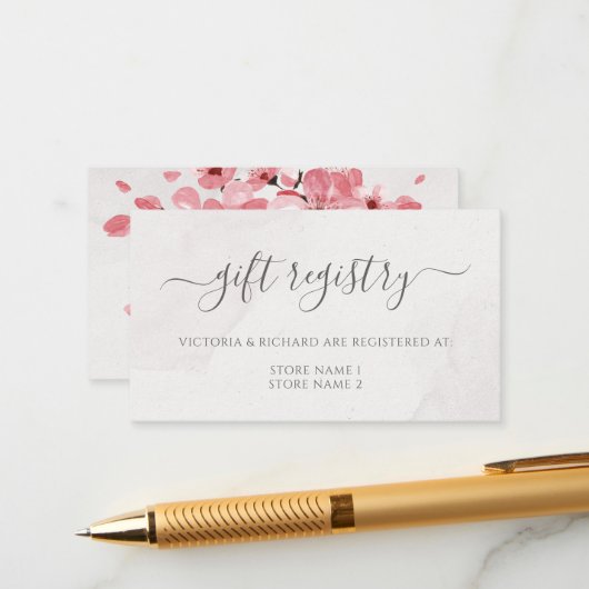 Blumenrosa Cherry Blossom Wedding Gift Registry Begleitkarte (Vorderseite/Rückseite Beispiel)