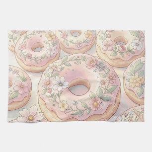 Blumenrosa Donuts Pastell Illustration Geschirrtuch
