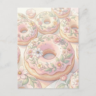 Blumenrosa Donuts Pastell Illustration Postkarte