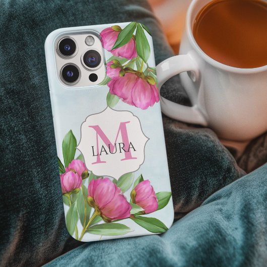 Blumenrosa Einfache Minimalistische Monogramm Case-Mate iPhone Hülle
