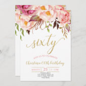 Blumenrosa Elegant 60. Geburtstagsfrauen Einladung (Vorne/Hinten)