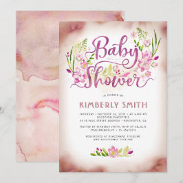 Blumenrosa Elegant - Girl Baby Shower Einladung