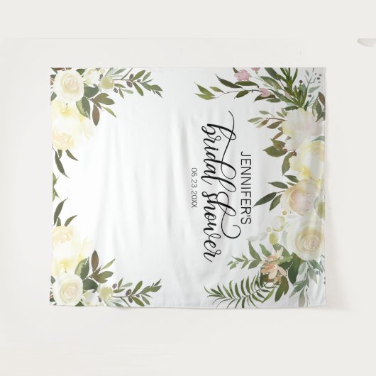 Blumenrosa Elfenbeinfarben FOTO BACKDROP-Brautpart Wandteppich (Vorderseite (Horizontal))