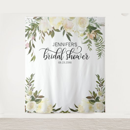 Blumenrosa Elfenbeinfarben FOTO BACKDROP-Brautpart Wandteppich (Vorderseite)