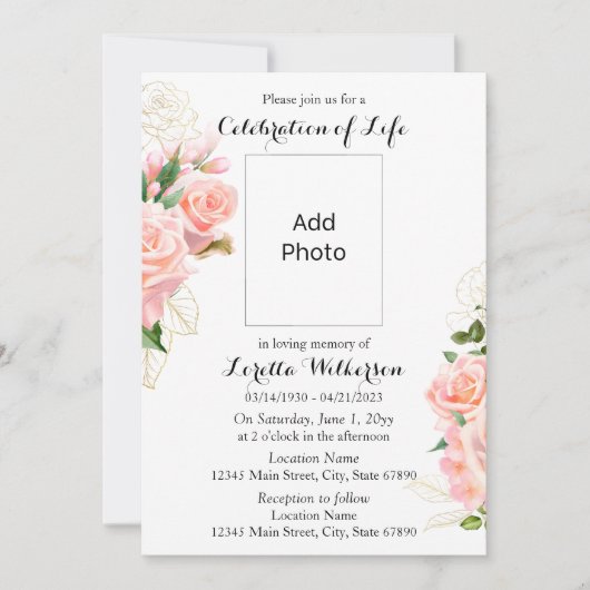 Blumenrosa-Feier zum Foto des Lebens Einladung (Vorderseite)