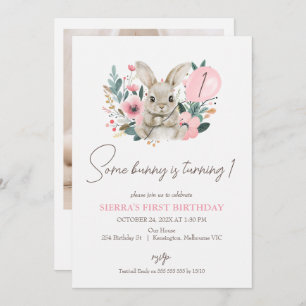 Blumenrosa Foto 1. Geburtstag sonnig Einladung