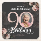 Blumenrosa Foto 90. Geburtstagsparty Rechteckiger Pappuntersetzer (Vorderseite)