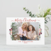 Blumenrosa Fröhliches Weihnachtsfest - Foto Feiertagskarte (Stehend Vorderseite)