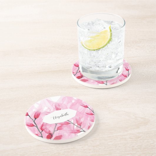 Blumenrosa Fusion Wasserfarbe Mit Monogramm Getränkeuntersetzer (Seite)