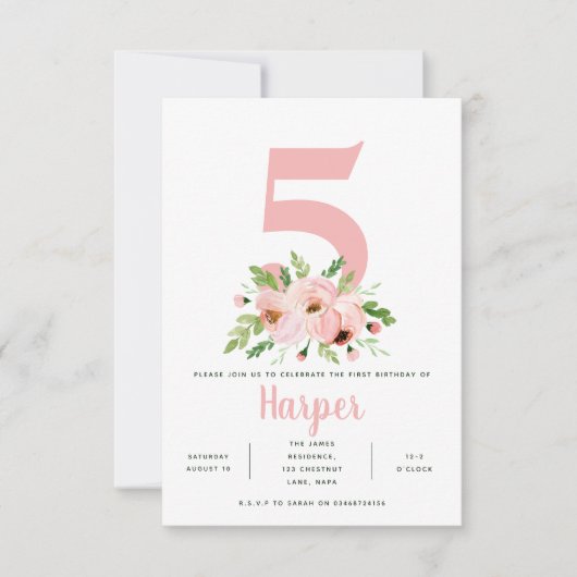 Blumenrosa Geburtstagsfeier Einladung Foto (Vorderseite)