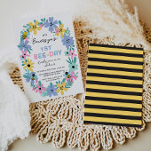 Blumenrosa Gelbe Biene 1. Geburtstag Einladung