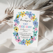 Blumenrosa Gelbe Biene 1. Geburtstag Einladung