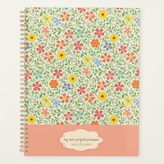 Blumenrosa Gelbe Blumen Hütte Vintager Stil Planer (Vorderseite)