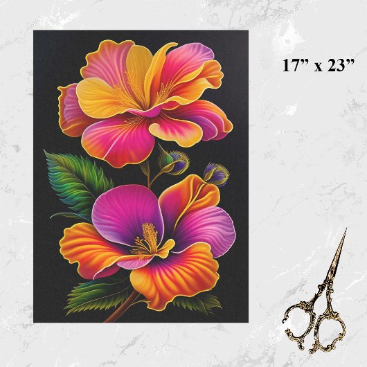 Blumenrosa Gelbe botanische Illustration Groß Seidenpapier