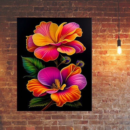 Blumenrosa Gelbe botanische Illustration Poster