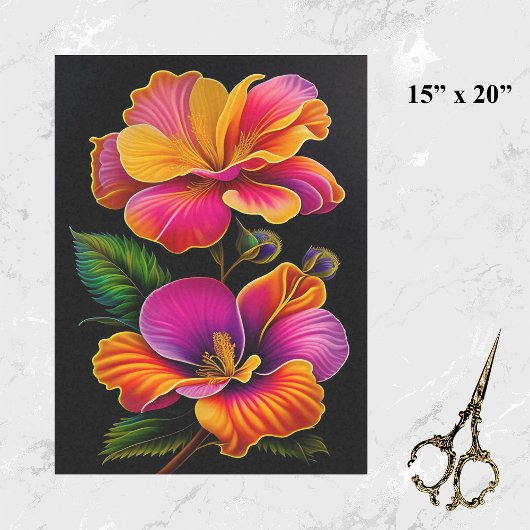 Blumenrosa Gelbe botanische Illustration Seidenpapier