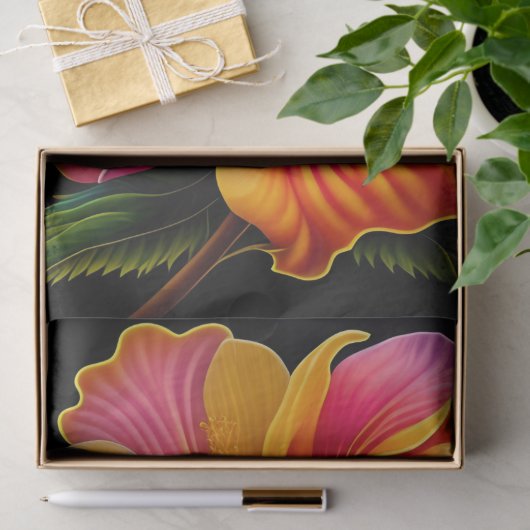 Blumenrosa Gelbe botanische Illustration Seidenpapier (Geschenk)