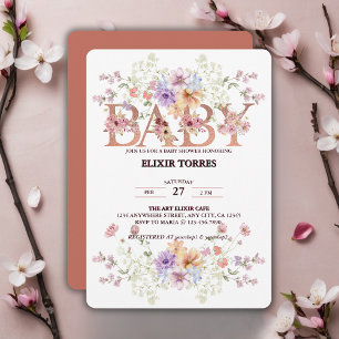 Blumenrosa Glitter-Babymonogramm-Baby-Shower Einladung