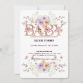 Blumenrosa Glitzer Baby Monogram Babydusche Einladung (Vorderseite)