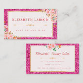 Blumenrosa Glitzer Makeup Artist Beauty Visitenkarte (Vorne/Hinten)