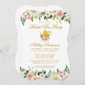 Blumenrosa Gold Brautparty Tee Party Einladung B (Vorne/Hinten)