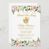 Blumenrosa Gold Brautparty Tee Party Einladung W (Vorne/Hinten)