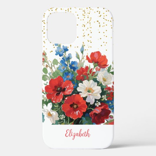 Blumenrosa-Gold-Glitzer-Wildblumen Case-Mate iPhone Hülle (Rückseite)