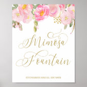 Blumenrosa Goldkalligrafie Mimosa Fontäne Zeichen Poster (Vorne)