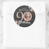 Blumenrosa Graues Foto 90. Geburtstag Runder Aufkleber (Tasche)