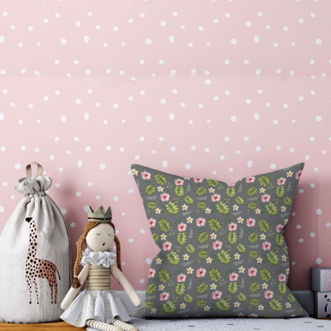 Blumenrosa-graues Muster Kissen (Von Creator hochgeladen)