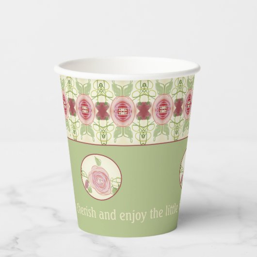 Blumenrosa grün und creme pappbecher (Vorderseite)