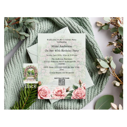 Blumenrosa/Grüne Gartenanlage Party Einladung zum 