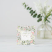 Blumenrosa Grünes graues Muster Quadratische Visitenkarte (Stehend Vorderseite)