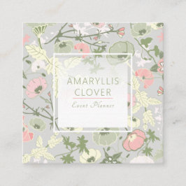 Blumenrosa Grünes graues Muster Quadratische Visitenkarte