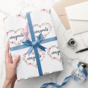 Blumenrosa Herzkranz-Glückwunsch Geschenkpapier