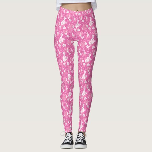 Blumenrosa Herzmuster Leggings (Vorderseite)