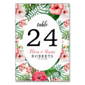 Blumenrosa Hibiskus Grünpalmenhochzeit Tischnummer (Rückseite)