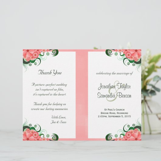 Blumenrosa Hibiskus Hochzeitsprogramme Vorlagen (Stehend Vorderseite)