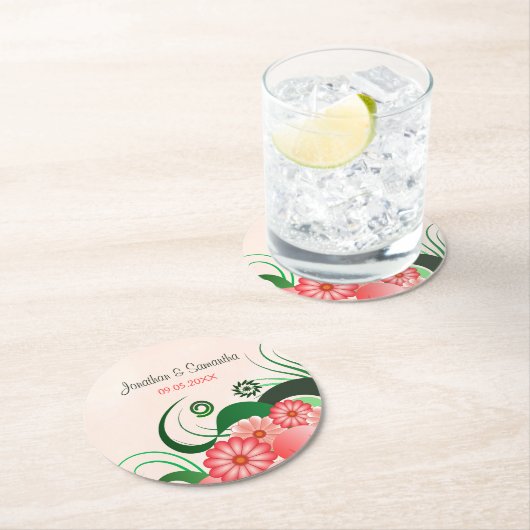 Blumenrosa Hibiskus Runde Hochzeitspapier-Unterset Runder Pappuntersetzer (Vor Ort)