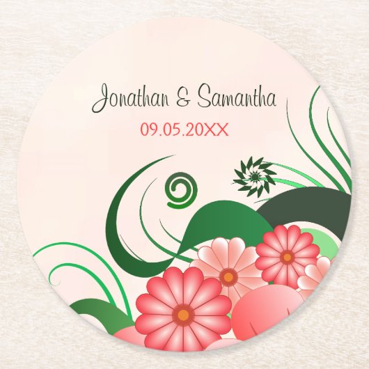 Blumenrosa Hibiskus Runde Hochzeitspapier-Unterset Runder Pappuntersetzer (Vorderseite)
