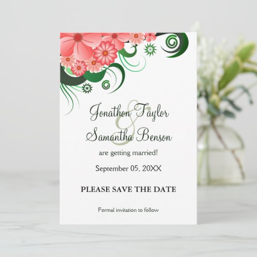 Blumenrosa Hibiskus Save the Date Ankündigungen (Stehend Vorderseite)