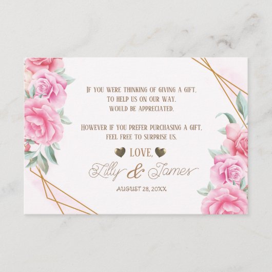 Blumenrosa Hochzeit Begleitkarte (Vorderseite)