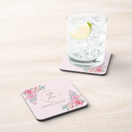 Blumenrosa Hochzeit Getränkeuntersetzer (Rechte Seite)