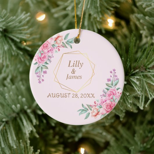 Blumenrosa Hochzeit Keramik Ornament (Baum)
