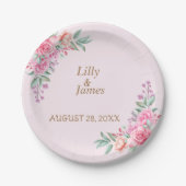 Blumenrosa Hochzeit Pappteller (Vorderseite)