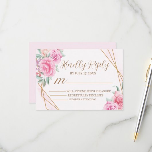 Blumenrosa Hochzeit RSVP Karte (Vorderseite/Rückseite Beispiel)