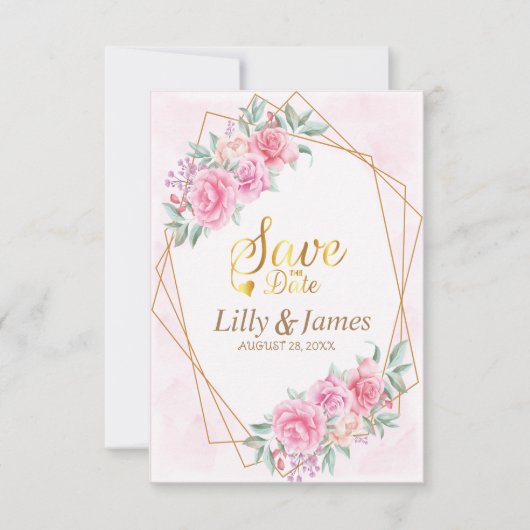 Blumenrosa Hochzeit Save The Date (Vorderseite)