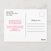 Blumenrosa-Hochzeiten speichern das Datum Postkarte (Rückseite)