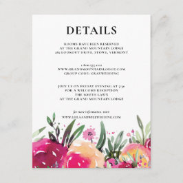 Blumenrosa Hochzeitsdetails Begleitkarte