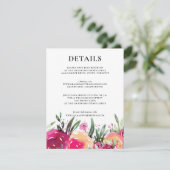 Blumenrosa Hochzeitsdetails Begleitkarte (Stehend Vorderseite)